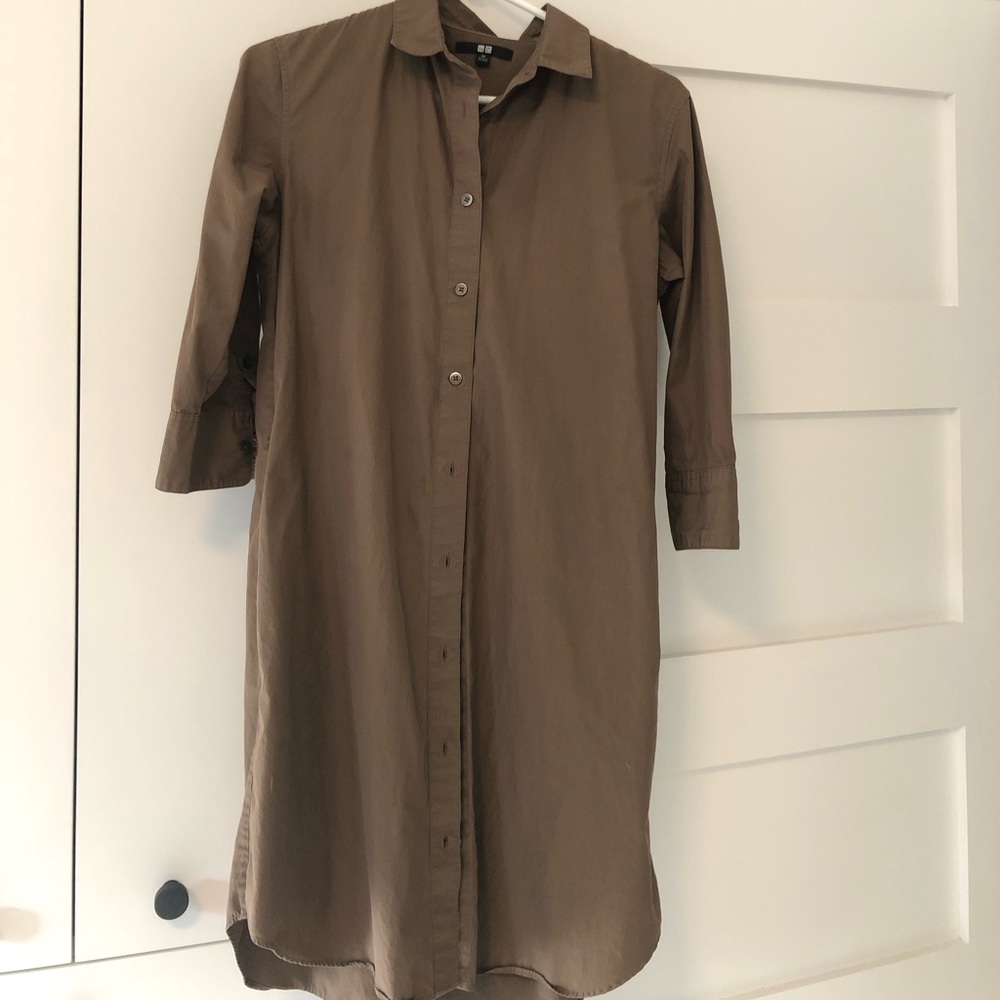 Uniqlo Khaki Brown/Green Shirt Dress